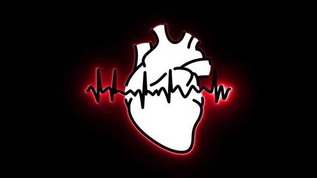 Red heart on fire with flaming art illustration and devil skull tattoo design as a red heart symbol on a black background for a Halloween love sign icon or vector pattern