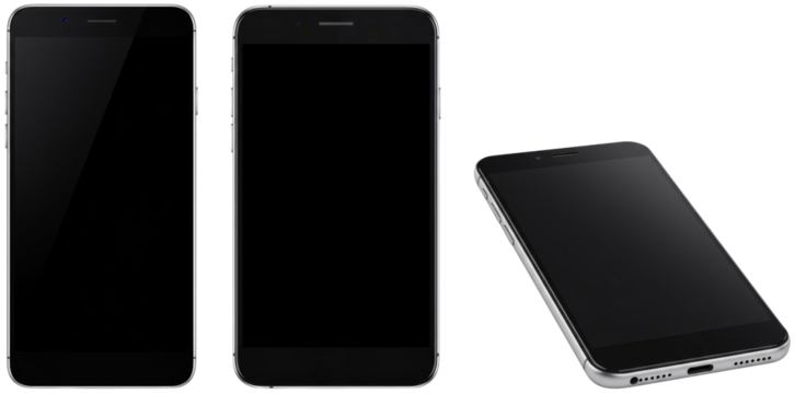 Three mobile smartphones on transparent background  