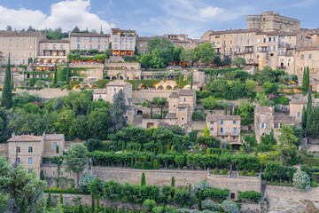 Obraz premium Panoramic view of Gordes in Provence. The image shows high quality hotel overlooking the gorge