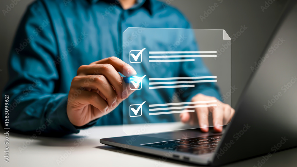 Poster checking tasks on digital checklist task management
