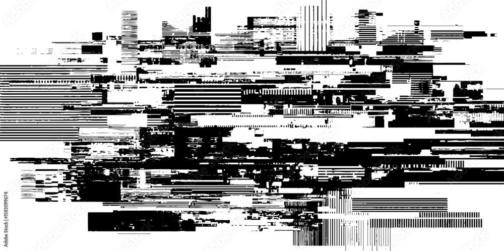 Aufkleber abstract chaotic glitch art with distorted rectangular frame for contemporary design