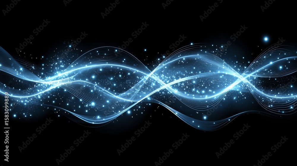 Aufkleber modern abstract representation of networked connectivity with elegant waves on black background