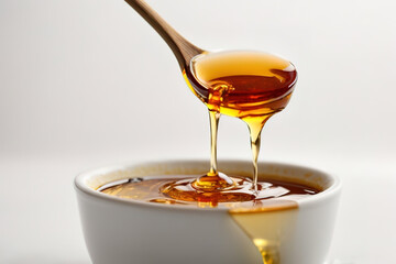 Outstanding Honey dripping from dipper isolated on transparent or white background