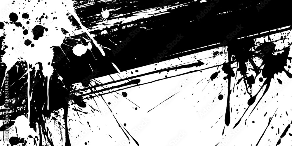Poster abstract black and white ink splash design with dynamic offset pattern