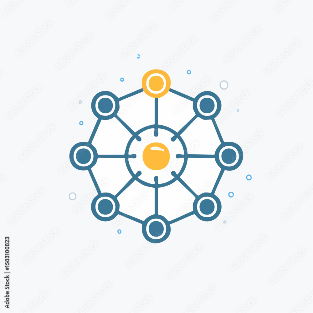 Poster decentralized network node connection glowing brighter than other nodes