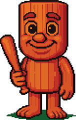 Pixel Art of a Cheerful Log Character. Anomali Brainrot.