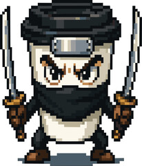 Pixel Art of Coffee Cups as Ninja in a Showdown. Brainrot Anomali