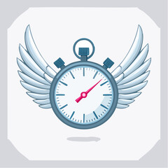 Flying Stopwatch with Wings Symbolizes time, Deadline, Speed and Urgency