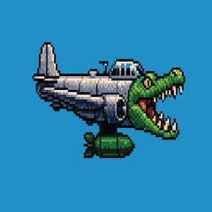 Pixel Art of a Crocodile Head Shaped Bomber Plane. Brainrot Anomali.