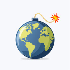 Earth as a ticking time bomb with a lit fuse showing impending danger