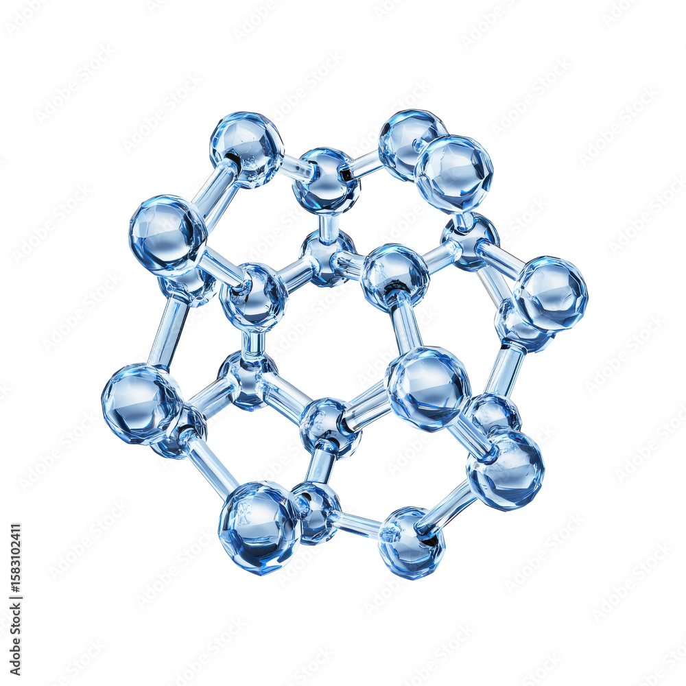 Poster molecule model or structure of the substance concept. molecular structure, transparent atom connecti