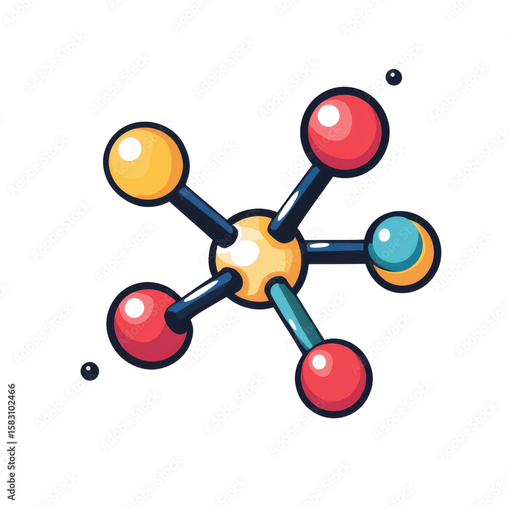 Poster molecule model or structure of the substance concept. colorful cartoon molecule structure with shiny