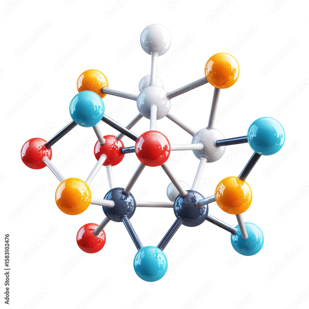 Poster molecule model or structure of the substance concept. colorful molecular structure model with glossy