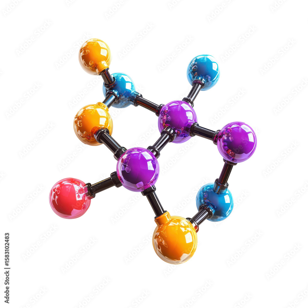 Poster molecule model or structure of the substance concept. colorful glossy molecular structure with vibra