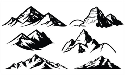 Jagged peaks mountain range silhouettes mountains black and white