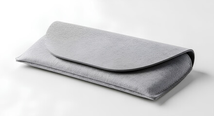 Blank gray felt eyeglass sleeve mockup, soft pouch folded