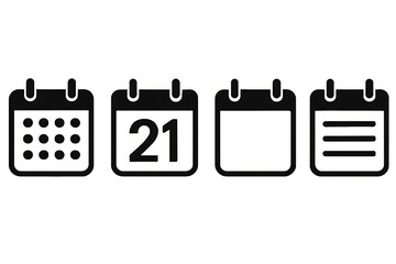 Minimal calendar icons set showing date, day, checked, and empty slots, designed with a modern, clean style ideal for planning and scheduling, time burning background