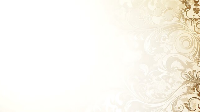 Elegant, ornate background with flowing, light brown patterns on a white backdrop