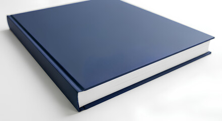 Blank navy blue hardcover recipe book mockup closed, angled spine