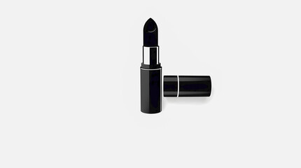 Black lipstick in a sleek, minimalist black case displayed on a clean white background, presenting a bold, edgy aesthetic with a modern and fashionable monochrome style.