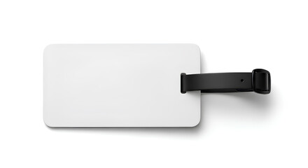 Blank white luggage tag mockup with strap, top view