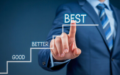 Businessperson touching holographic steps suit finger