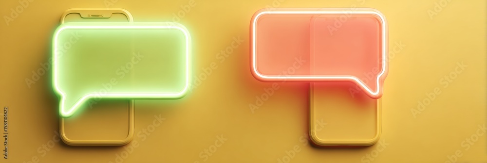 Poster glowing speech bubbles above smartphone in a minimal soft background during evening hours