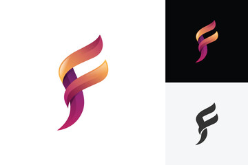 Abstract Vector Ribbon Letter F with flame energy symbol Logo for Finance and Business Growth, corporate identities, investment firms, premium brand
