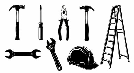 Essential Tools Vector Hammers, Wrenches, and Safety Gear for Projects, Construction