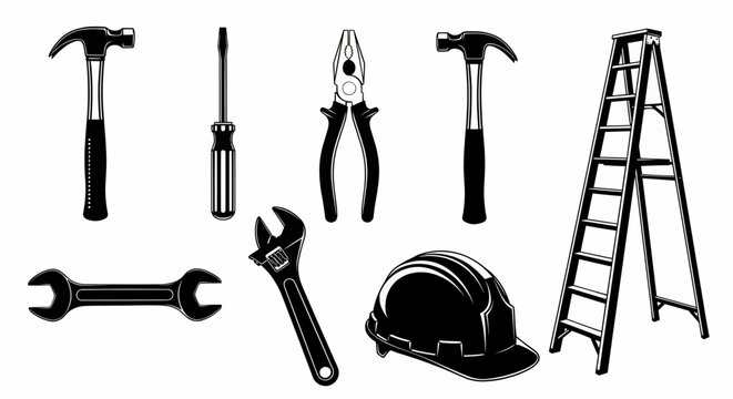 Essential Tools Vector Hammers, Wrenches, and Safety Gear for Projects, Construction - Powered by Adobe
