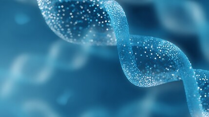 Abstract medical background with DNA structure, heart line pattern and white bubbles on blue gradient backdrop, representing healthcare