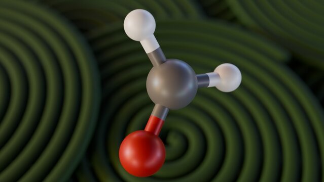 A 3D molecular model of formaldehyde and green mosquito coils, potentially alluding to concerns about the release of formaldehyde when these coils are burned.