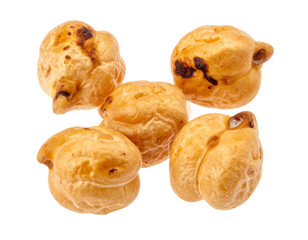 Five roasted chickpeas on a transparent background, perfect for healthy food and vegan concepts
