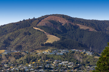 Nelson, New Zealand. Jenkins Hill above Enner Glynn and Stoke. Steep hiking area in Grampians...