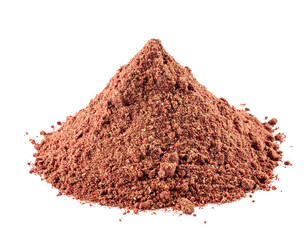 Conical pile of ground sumac spice, scattered against transparent backdrop, shadow free