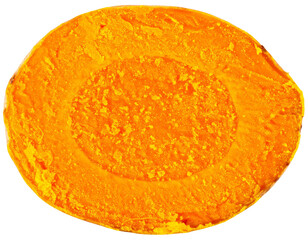 Detailed cross section of turmeric root showcasing its rich color and texture, isolated on a transparent background