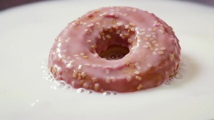 Pink Donut in Milk. - Powered by Adobe