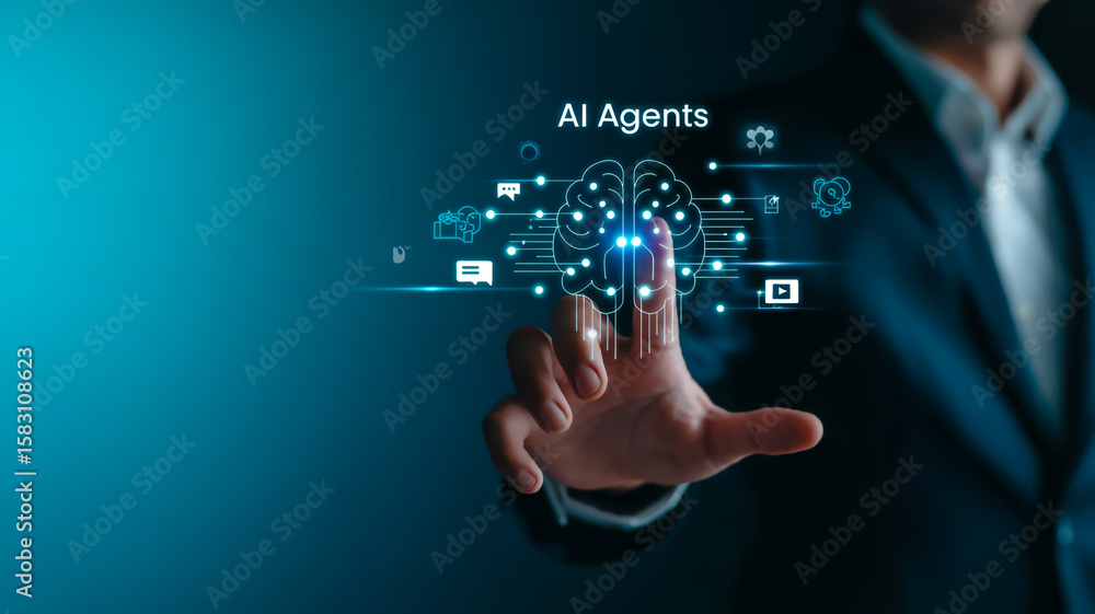 Poster futuristic brain interface interaction artificial intelligence