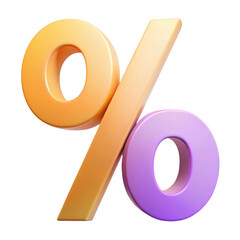 3d percentage symbol with gradient colors isolated on transparent background