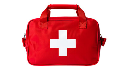 Red medical bag with white cross isolated on transparent background