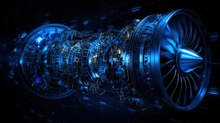 Explore the intricate design and engineering of a modern jet engine, showcasing its sleek components and advanced technology, illuminating the future of aviation and aerospace innovation.