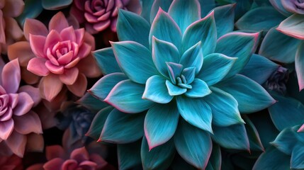 A stunning visual of colorful succulents, featuring striking blue and pink hues that create a captivating and harmonious display of nature?s beauty.