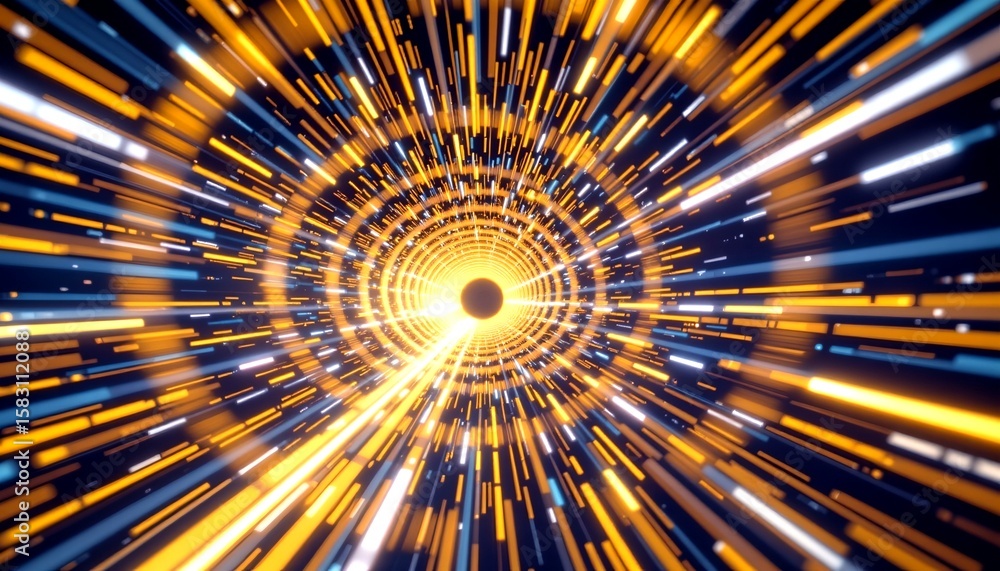 Poster abstract tunnel of light created by digital data streams, resembling the concept of the future