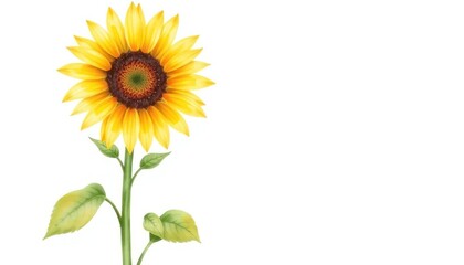 Fototapeta premium Watercolor Painting of a Bright Yellow Sunflower on a White Background
