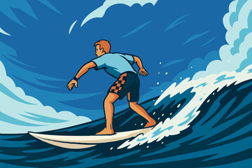 surfer riding waves illustration for poster design