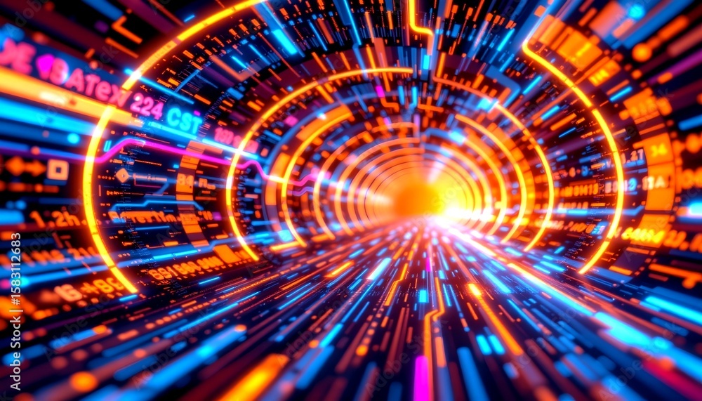 Poster abstract tunnel of light and data representing technological advancement and innovation