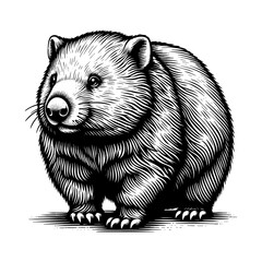 Obraz premium Wombat sketch engraving generative ai fictional character PNG illustration. Scratch board imitation. Black and white image.