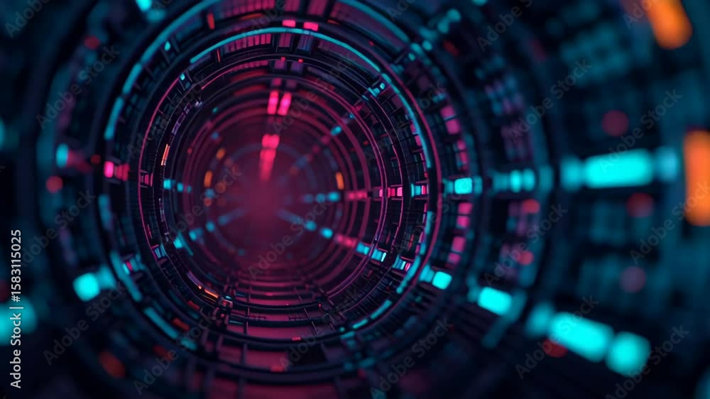 Poster mesmerizing tunnel of deep neural layers showcases vibrant colors and intricate patterns, creating c