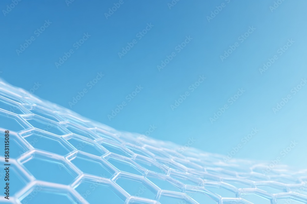 Poster abstract fractal geometry forming cellular grid on gradient from ivory to pale blue centered lower t