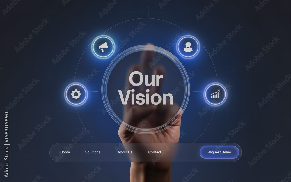 Poster futuristic interface with glowing icons and text technology